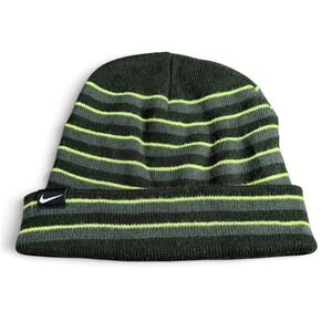 Nike Youth Striped Cuffed Beanie Hat Green Grey Lime